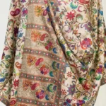 Beige Fine Wool Floral Kalamkari Scarf front