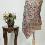 Beige Fine Wool Floral Kalamkari Scarf
