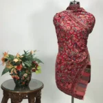Red Fine Wool Kani Stole close up