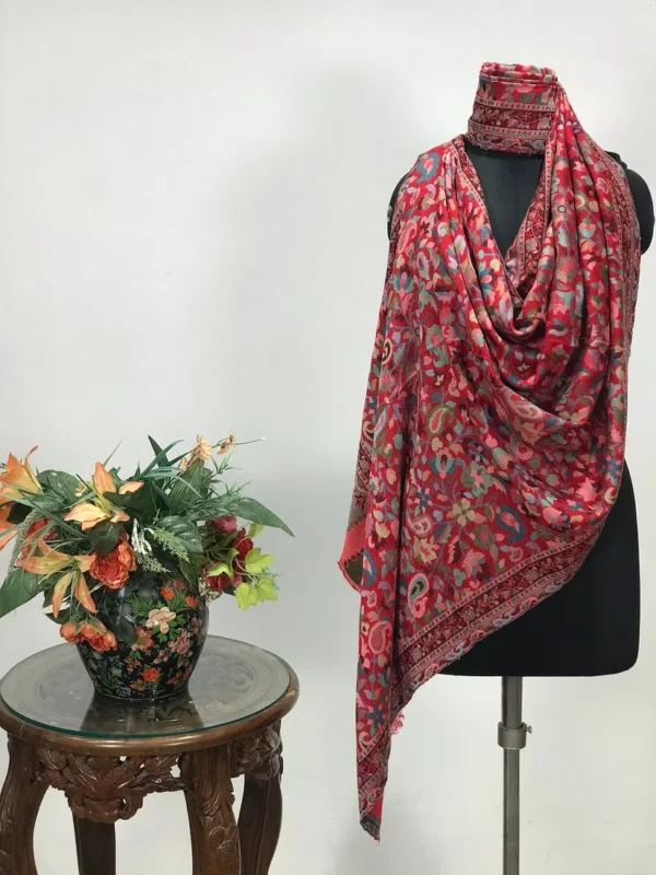 Red Fine Wool Kani Stole