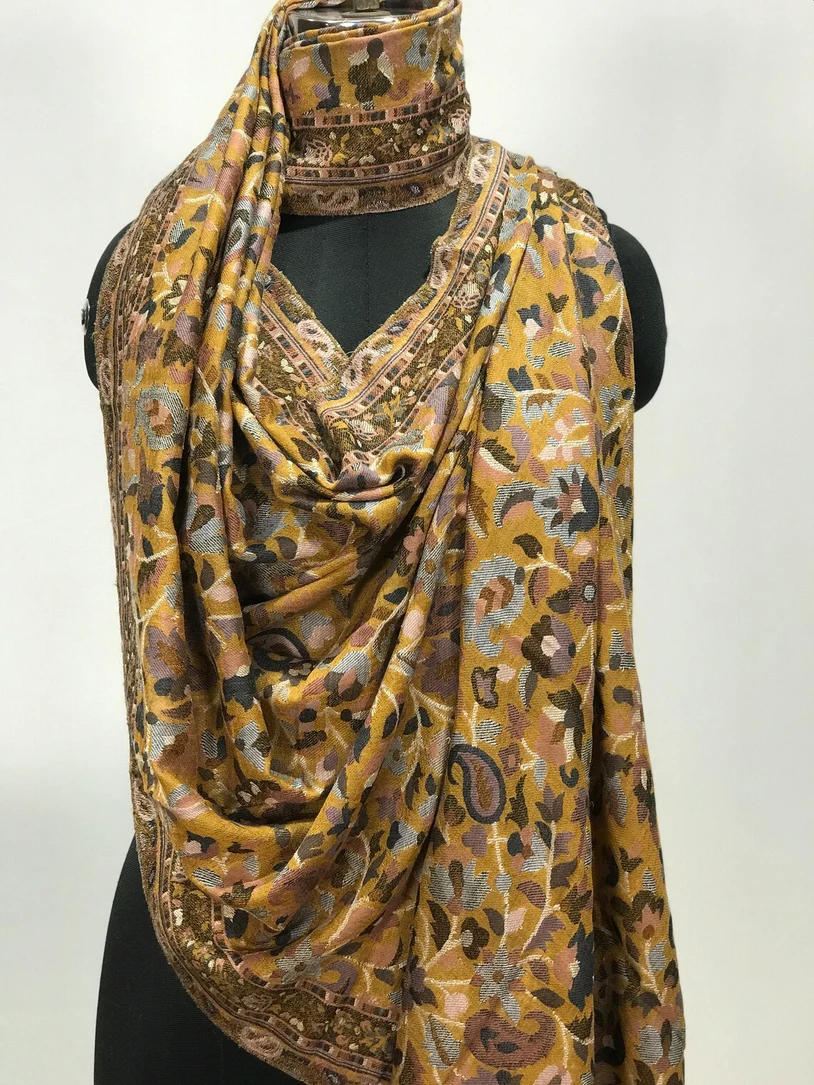 Mustard Fine Wool Kani Stole
