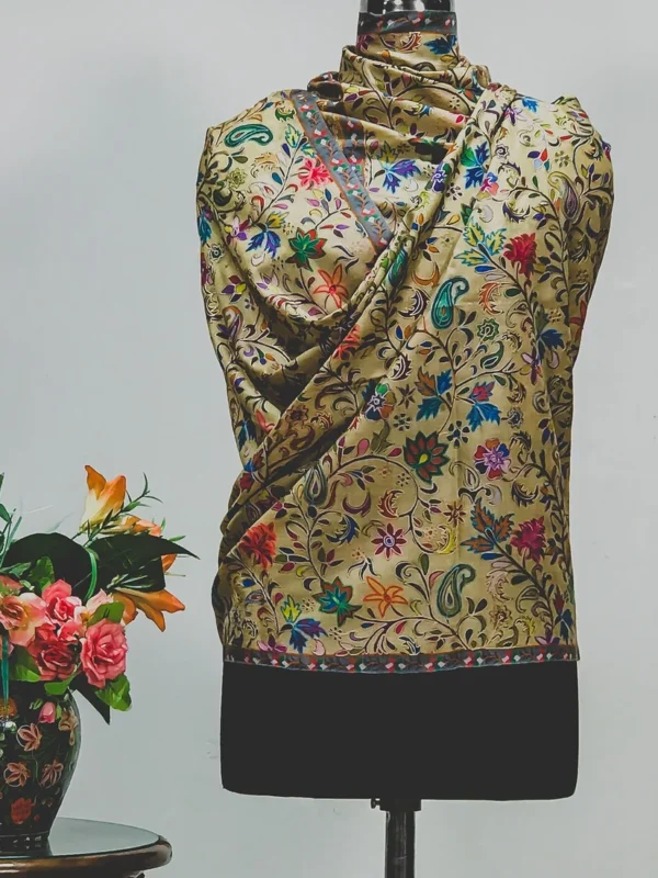 Yellow Fine Wool Floral Kalamkari Scarf