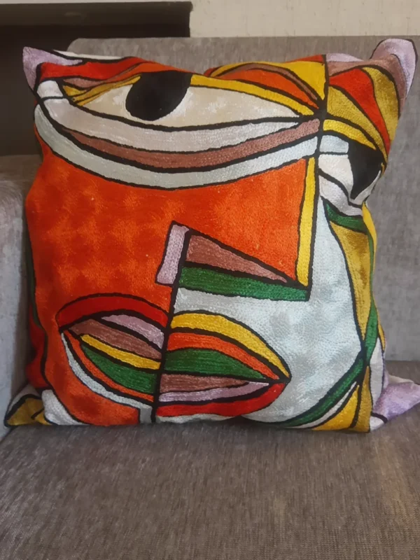 Hand Chain Stitch Abstract Face Cushion Covers