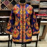 Blue Short Jacket Kashmiri Boteh Embroidery Front