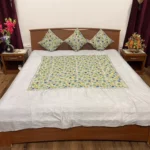 Grey Raw Silk Bed Cover with Kashida Floral Aari Embroidery