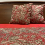Red Raw Silk Bed Cover with Silk Thread Barfi Embroidery