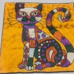 Hand Chain Stitch Kitty Design Abstract Face Cushion Covers flat