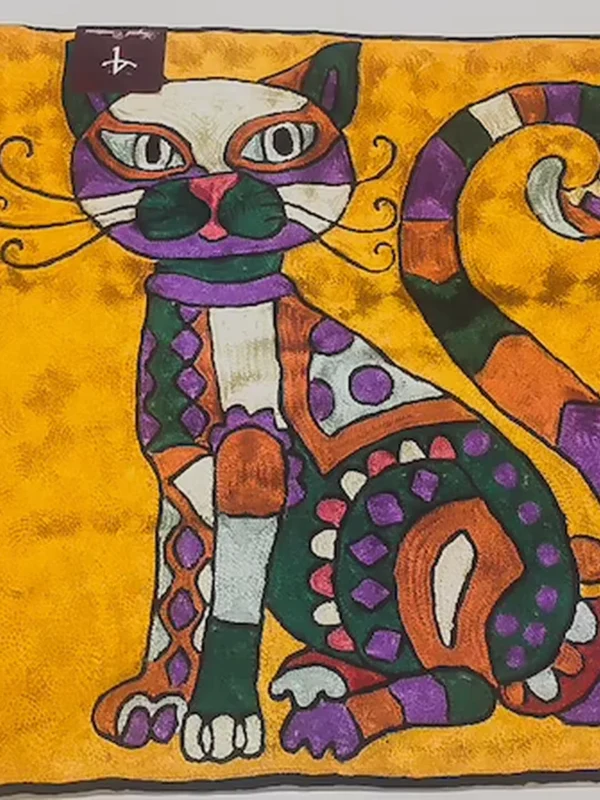 Hand Chain Stitch Kitty Design Abstract Face Cushion Covers flat