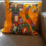 Hand Chain Stitch Kitty Design Abstract Face Cushion Covers
