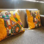 Hand Chain Stitch Kitty Design Abstract Face Cushion Covers close up