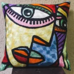 Hand Chain Stitch Abstract Face Cushion close upCovers