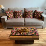 Bottle Green Velvet Table Runner and 4 Cushion Covers Set with Kashmiri Aari Jaal Embroidery