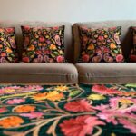 Bottle Green Velvet Table Runner and 4 Cushion Covers Set with Kashmiri Aari Jaal Embroidery