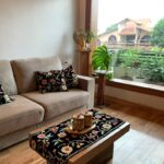 Navy Blue Velvet Table Runner and 4 Cushion Covers Set with Floral Pattern Embroidery