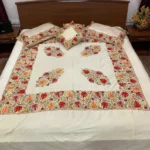 Cream Raw Silk Bed Cover with Chinar Pattern Aari Embroidery