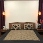 Black Raw Silk Bed Cover with Silk Thread Barfi Embroidery