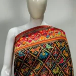 Black Modal Silk Kani Saree with Diamond Pattern Kani Design close up