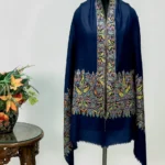 Navy Blue Papier Mache Paisley Palla Pure Pashmina Stole