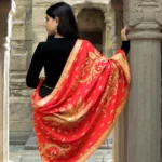 Scarlet Red Pure Pashmina Shawl With Tilla Hand Embroidery Back