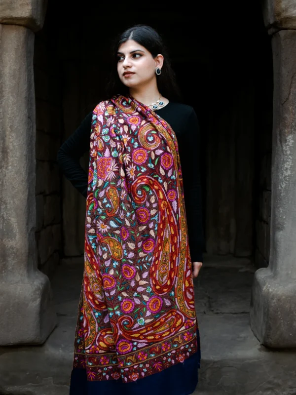 Navy Blue Hand Papier Mache Jamawar Pure Pashmina Shawl