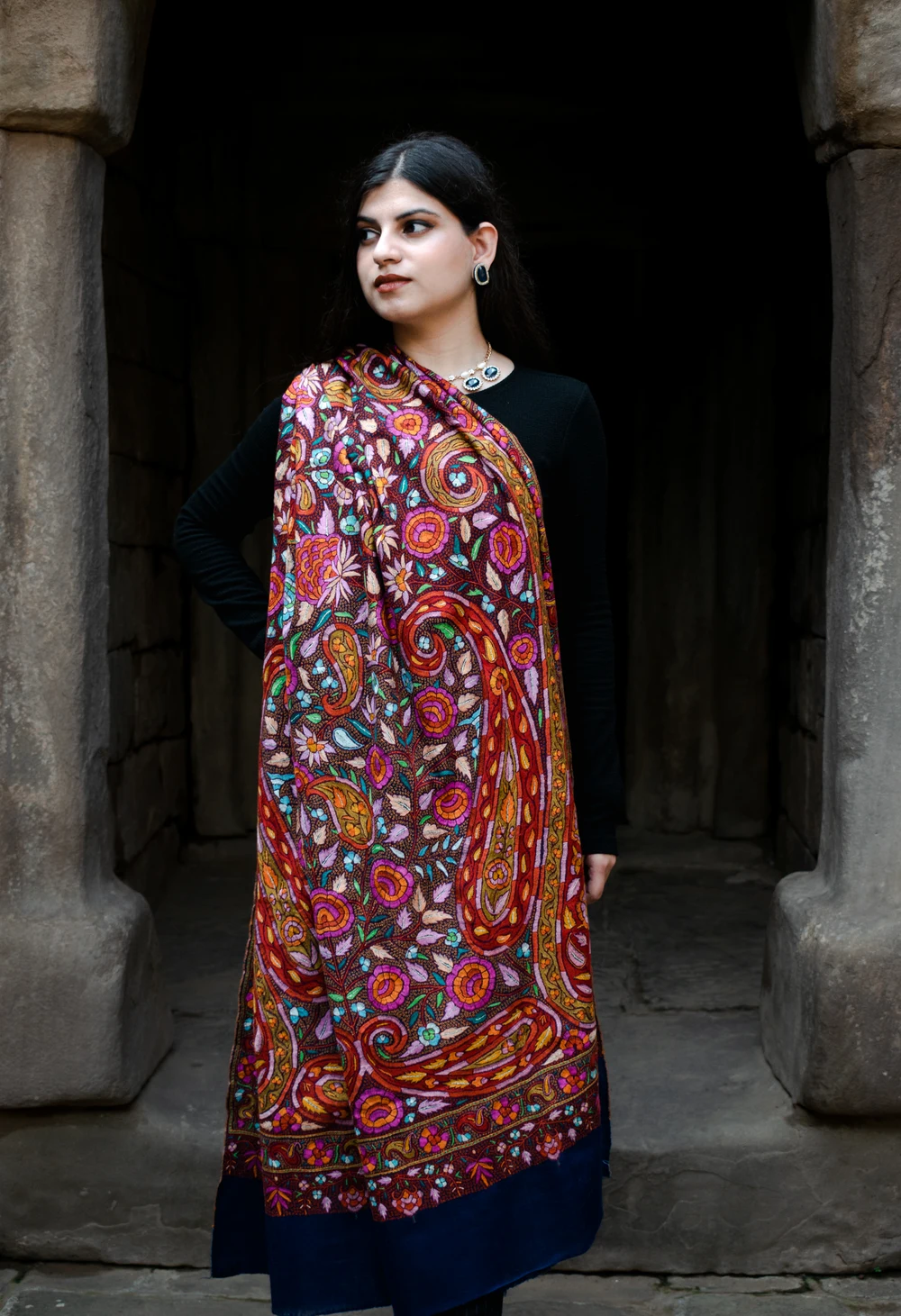 Navy Blue Hand Papier Mache Jamawar Pure Pashmina Shawl Navy Blue Hand Papier Mache Jamawar Pure Pashmina Shawl