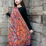 Navy Blue Hand Papier Mache Jamawar Pure Pashmina Shawl Front