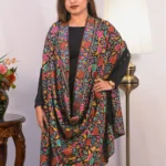 Black Hand Papier Mache Jamawar Pure Pashmina Shawl front
