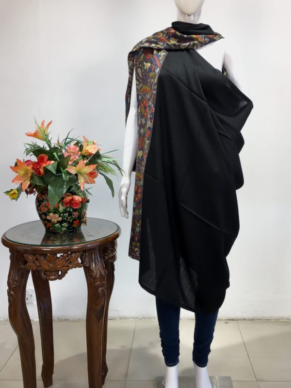 Black Pure Wool Shawl with Kani Detailing