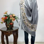 Grey Pure Wool Shawl with Kani Detailing