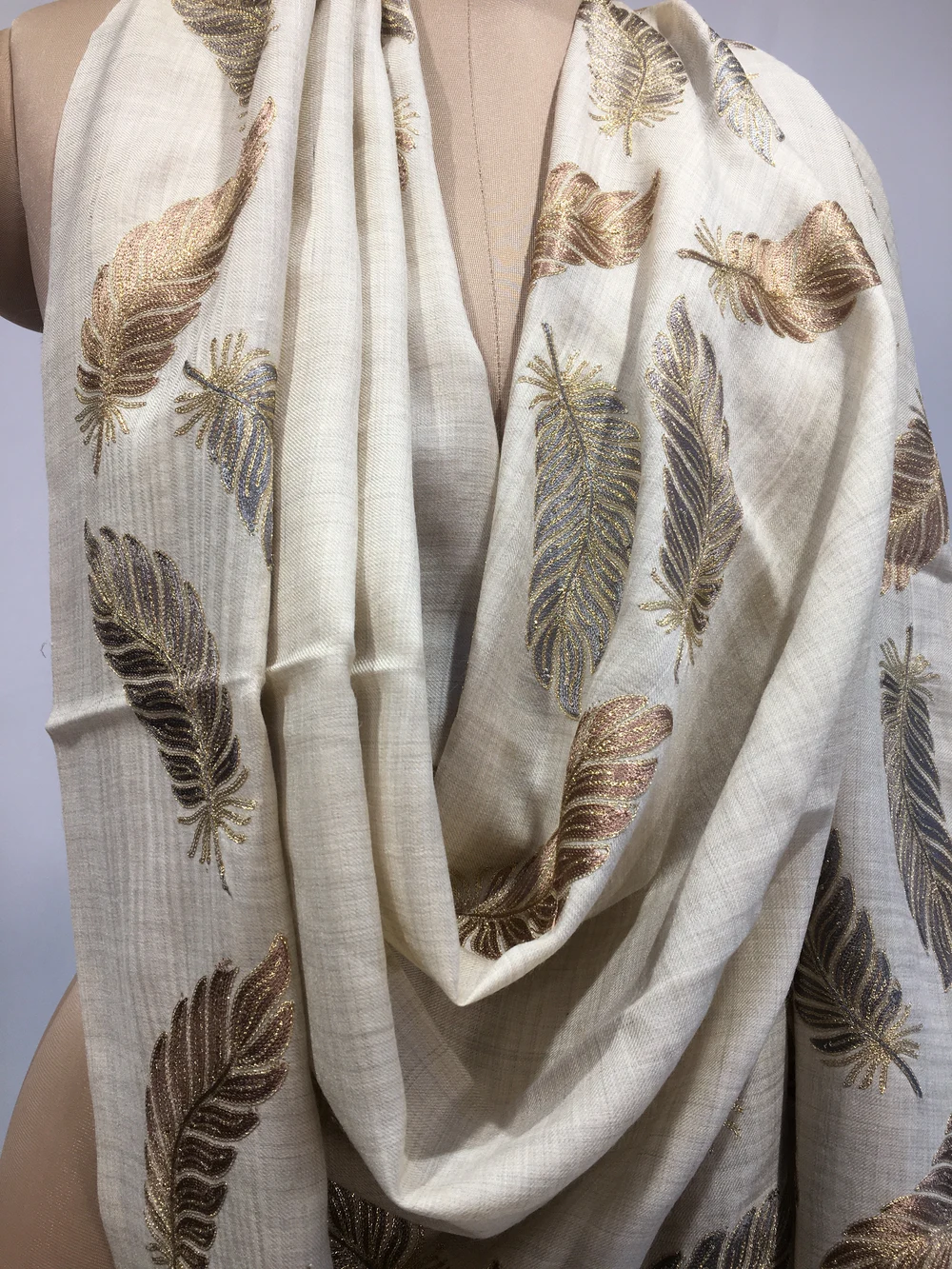 Fawn Pure Wool Stole with Zari Detailing Front Fawn Pure Wool Stole with Zari Detailing Front