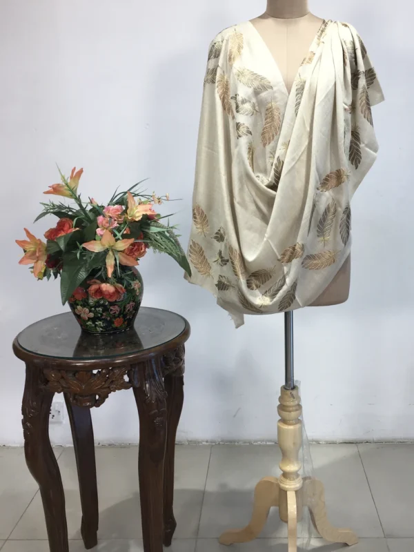 Fawn Pure Wool Stole with Zari Detailing