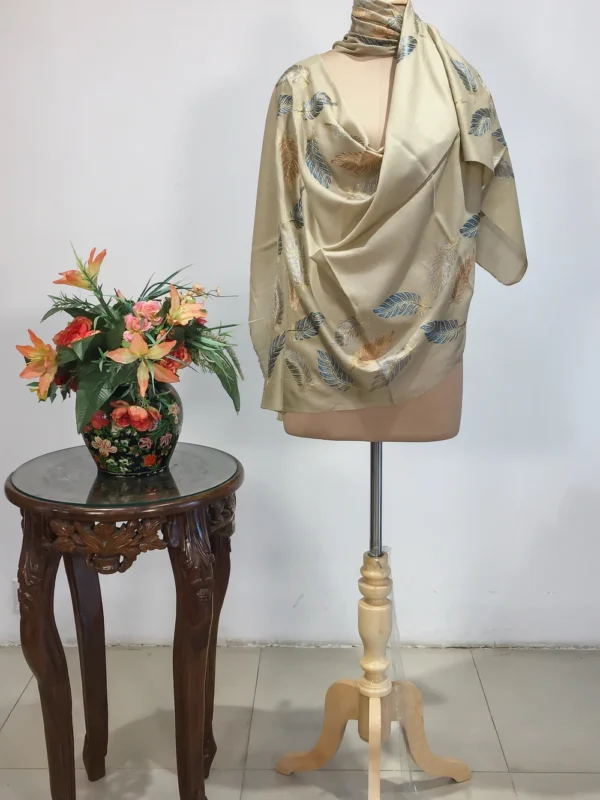 British Tan Beige Pure Wool Stole with Zari Detailing