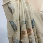 British Tan Beige Pure Wool Stole with Zari Detailing Front