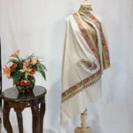 Off-White Pure Pashmina Shawl With Papier Mache And Zari Embroidery