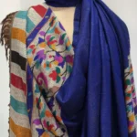 Blue Pure Pashmina Reversible Shawl With Kani Hand Crafted Palla Front