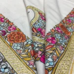Off-White Pure Pashmina Shawl With Papier Mache And Zari Embroidery Front