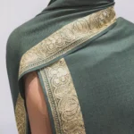 Moss Green Pure Pashmina Shawl With Tilla Hand Embroidery Front