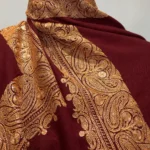Ruby Maroon Pure Pashmina Shawl With Tilla Hand Embroidery Front