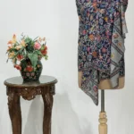 Navy Blue Floral Fine Wool Kalamkari Stole