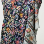 Navy Blue Floral Fine Wool Kalamkari Stole front
