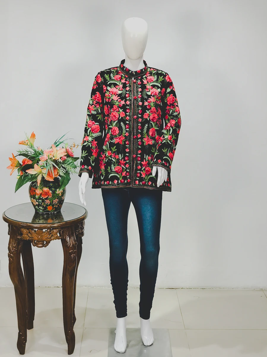 Black Short Jacket with Rich Floral Embroidery Black Short Jacket with Rich Floral Embroidery