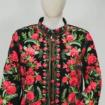 Black Short Jacket with Rich Floral Embroidery close up