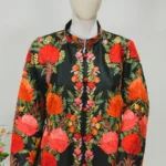 Black Short Jacket with Bold Floral Embroidery closeup