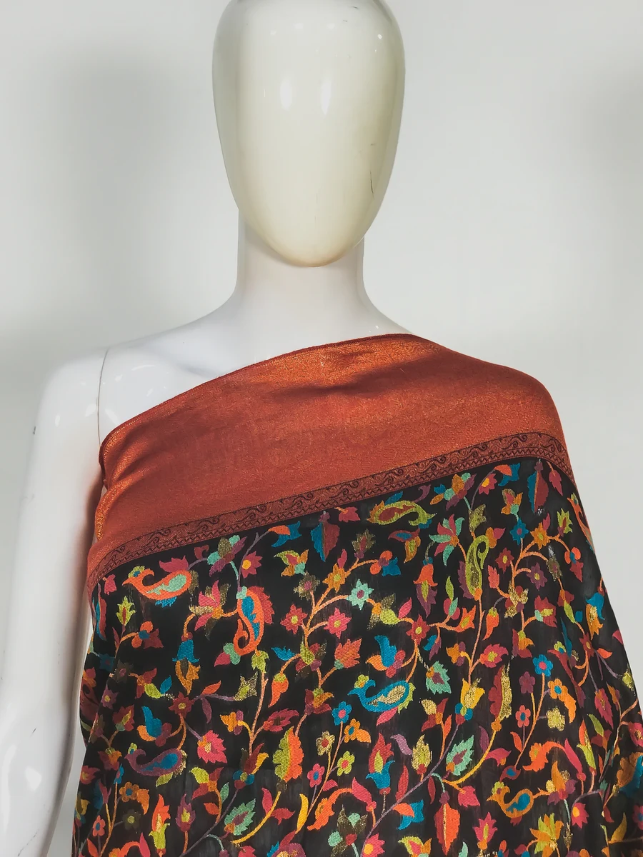 Black Modal Silk Kani Saree with Zari Pallu Design Front