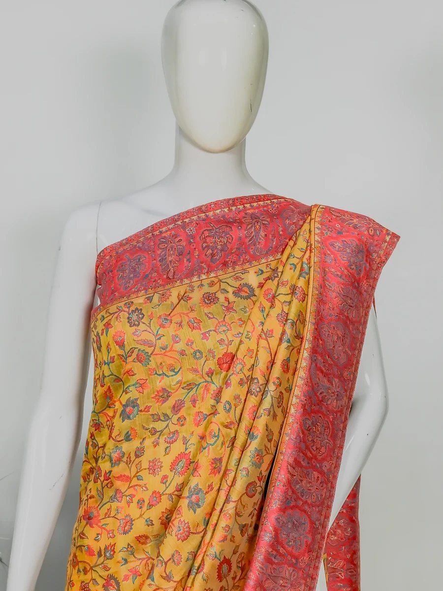 Yellow Modal Silk Kani Saree with Paisley Pallu Design Front Yellow Modal Silk Kani Saree with Paisley Pallu Design Front