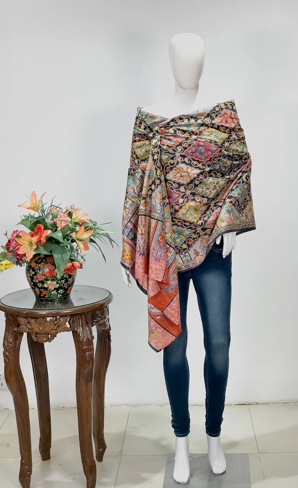 Primitive Multi-Colour Embroidered Wool Kalamkari Scarf Primitive Multi-Colour Embroidered Wool Kalamkari Scarf