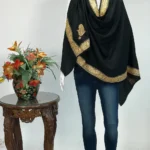 Black Pure Wool Stole with Paisley Hand Tilla Work