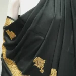 Black Pure Wool Stole with Paisley Hand Tilla Work Front