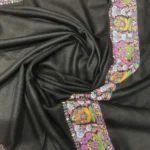 Black Pure Pashmina Shawl With Papier Mache Hand Embroidery Pasted Palla Front
