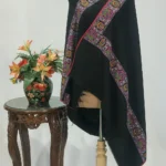 Black Pure Pashmina Shawl With Papier Mache Hand Embroidery Pasted Palla